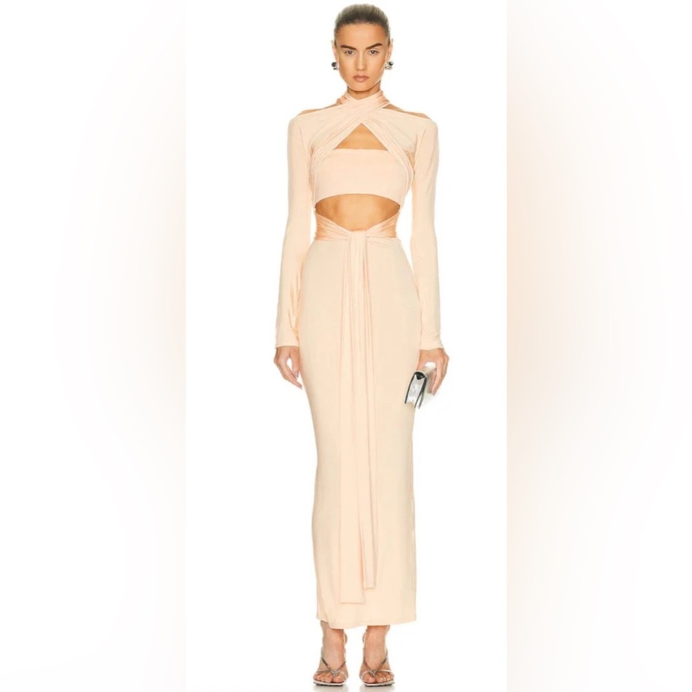 Sally LaPointe Blush Long Sleeve Cut-Out Dress
